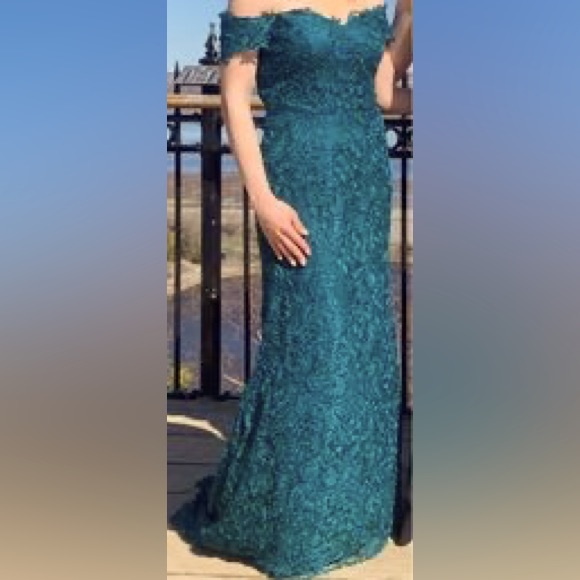 Green teal custom made prom dress - Picture 2 of 2